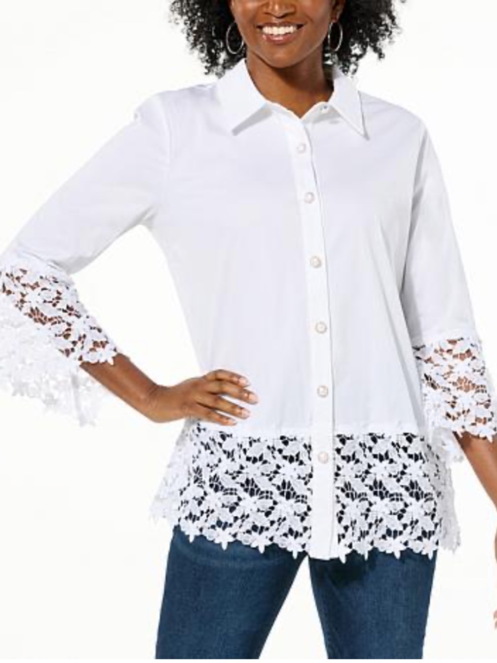 Colleen Lopez White Lace Trim Button Front Blouse L NWOT - Picture 16 of 16